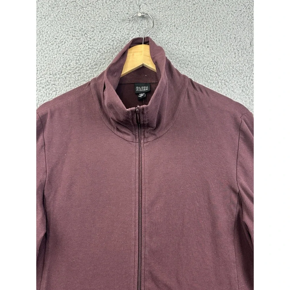 Eileen Fisher Jacket Sweater Large Maroon Supima Cotton Full Zip Made In The USA